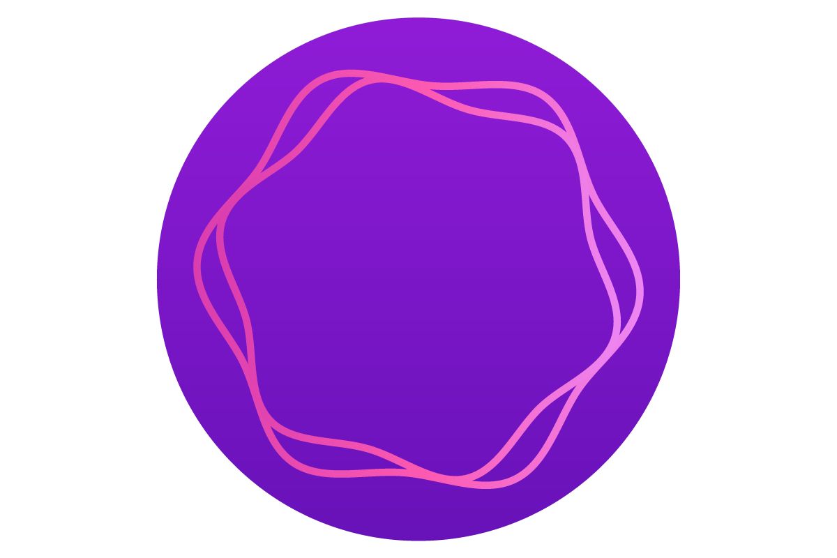 Um ícone circular vibrante com um fundo gradiente de roxo profundo a violeta. No centro, duas linhas finas e fluidas, nas cores rosa e magenta, entrelaçam-se em um padrão hexagonal e circular repetitivo, seguindo o mesmo caminho continuamente. Esta composição visual simboliza visualmente os ciclos fechados de hábitos, pensamentos e ações que formam padrões comportamentais repetitivos, um conceito-chave na terapia comportamental e no autoconhecimento.